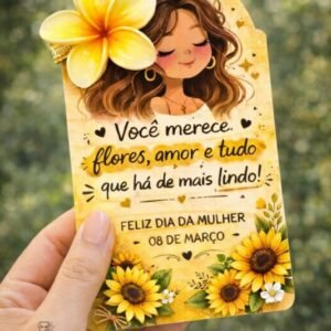 Cartão Dia da Mulher para Presilha de Cabelo