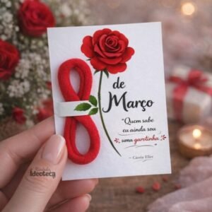 Cartão Dia das Mulheres – 8 de Março Tema Rosa Vermelha