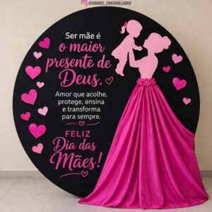 Painel Redondo Dia das Mães – Rosa Com Saia Integrada