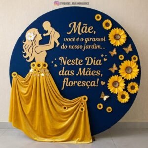 Painel Redondo Dia das Mães – Tema Girassol Com Saia Integrada