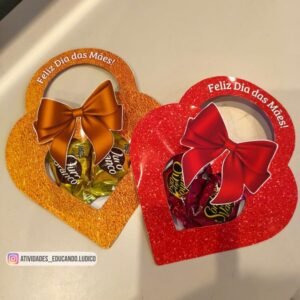 Sacolinhas formato de Coração Porta Bombons (Ouro Branco e Sonho de Valsa) Dia das Mães