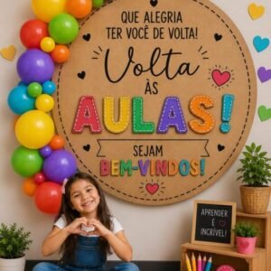 Painel Redondo - Volta às Aulas | Que Alegria Ter Você de Volta!