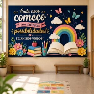 Painel Volta às Aulas Premium 3D – Cada Novo Começo