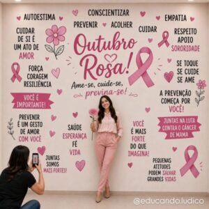 Painel Para Fotos - Outubro Rosa - Laço de Cuidado