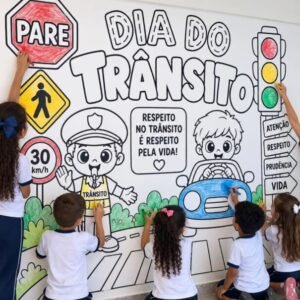 Painel Dia do Trânsito "No Trânsito, Respeito Preserva Vidas" - Versão para Colorir