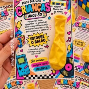 Cartão Interativo Balão - Dia das Crianças Anos 80