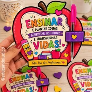 Cartão Maçã Porta Caneta - Ensinar Transforma Vidas
